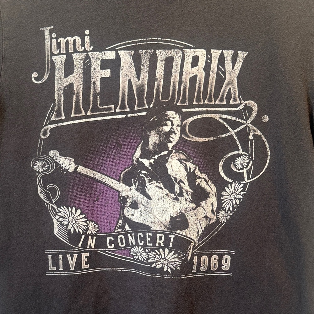 Vintage Inspired Jimi Hendrix 1969 Live Tour Graphic T-Shirt - Smoke Grey Size M - Picture 3 of 5